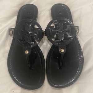 Tory Burch black patent Miller sandals